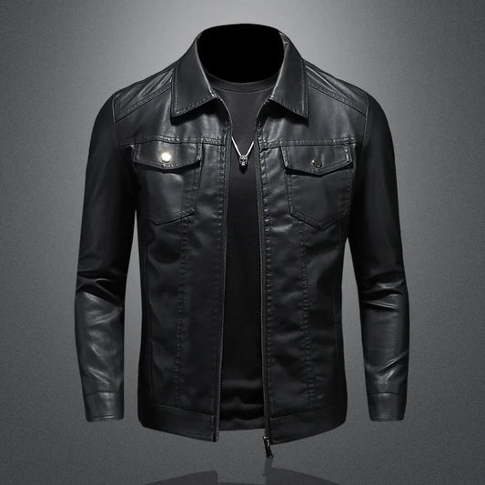 Men’s PU Leather Lapel Jacket – Oversized Moto Workwear