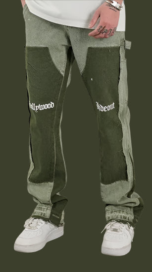 Retro Flared Splice Jeans – Unisex Baggy Streetwear