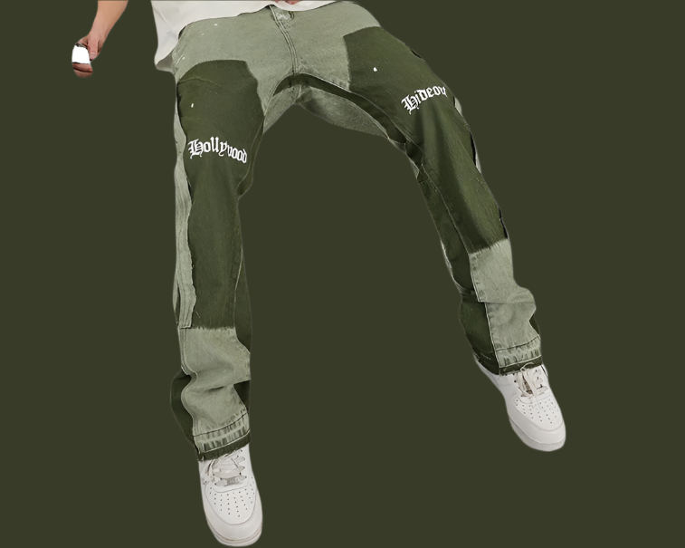 Retro Flared Splice Jeans – Unisex Baggy Streetwear