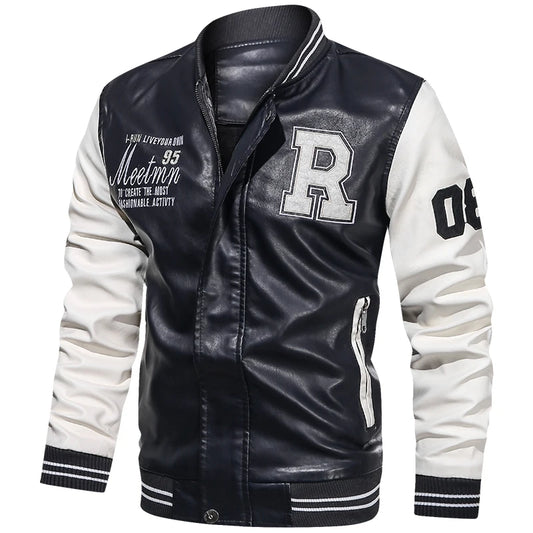 Men’s Colorblock PU Leather Jacket – Pilot Style