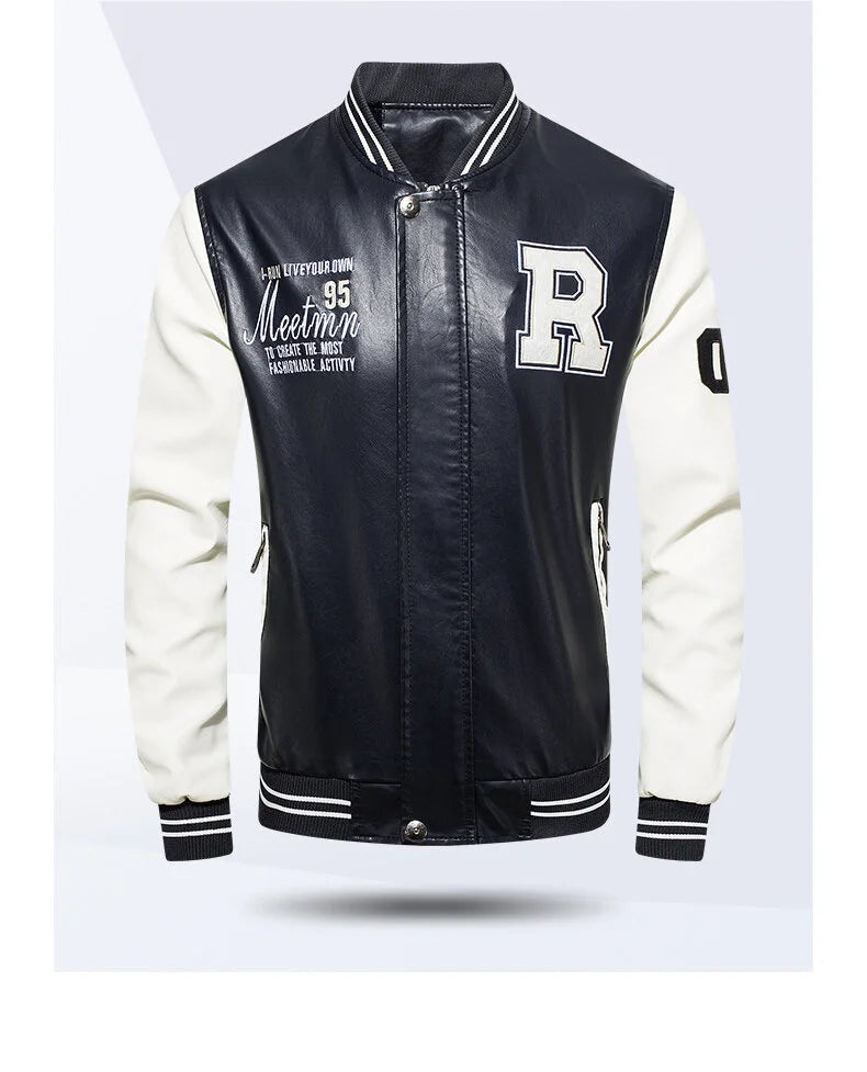 Men’s Colorblock PU Leather Jacket – Pilot Style