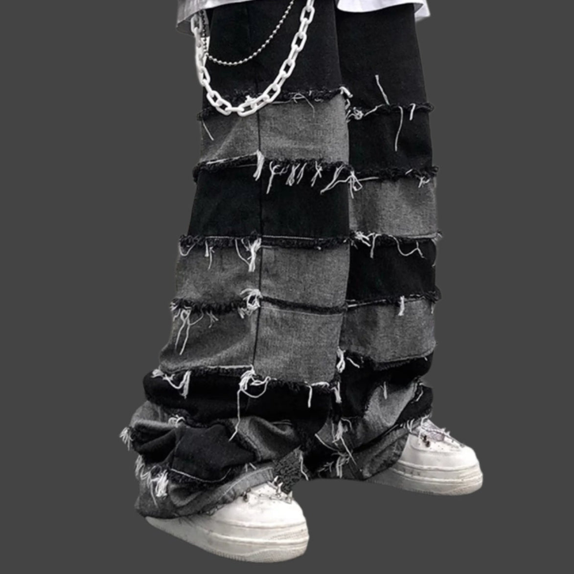 Grunge Stacks" Patchwork Baggy Denim – Men's Streetwear Jeans