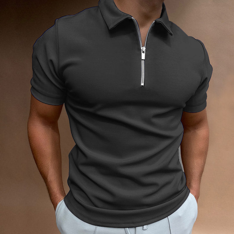 Men’s Zip Polo Shirt – Casual Streetwear Tee