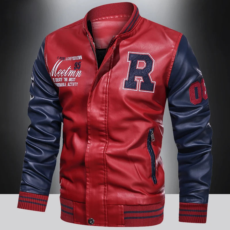 Men’s Colorblock PU Leather Jacket – Pilot Style