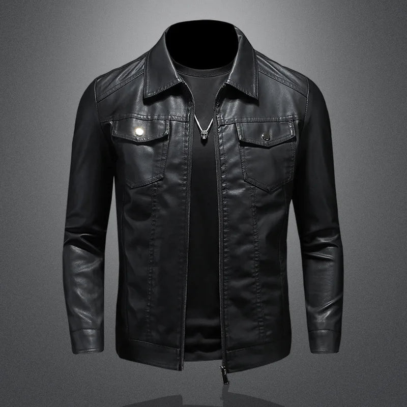 Men’s PU Leather Lapel Jacket – Oversized Moto Workwear