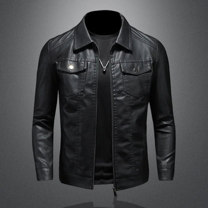 Men’s PU Leather Lapel Jacket – Oversized Moto Workwear