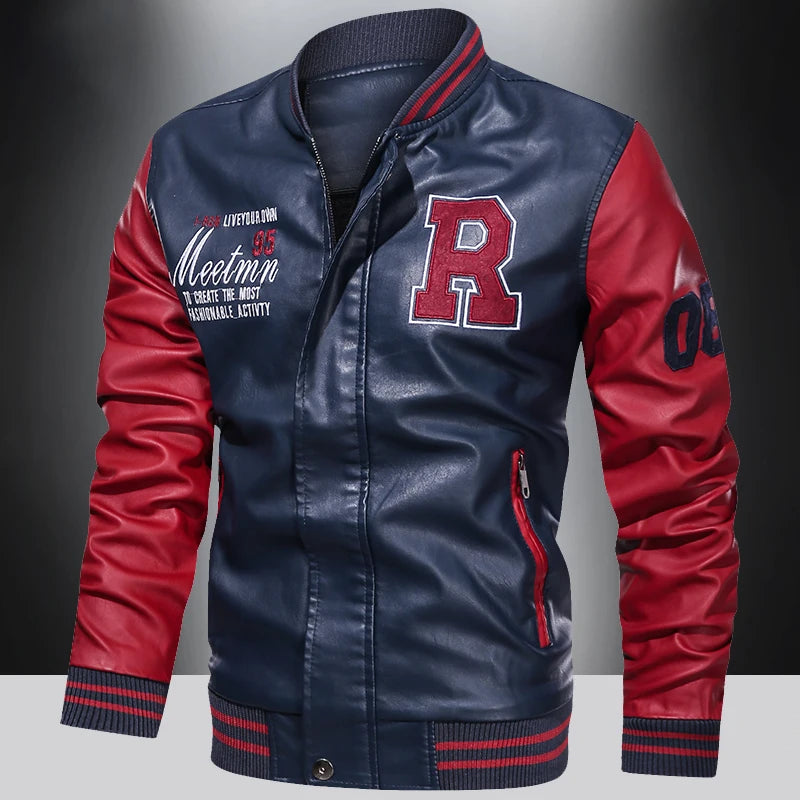 Men’s Colorblock PU Leather Jacket – Pilot Style