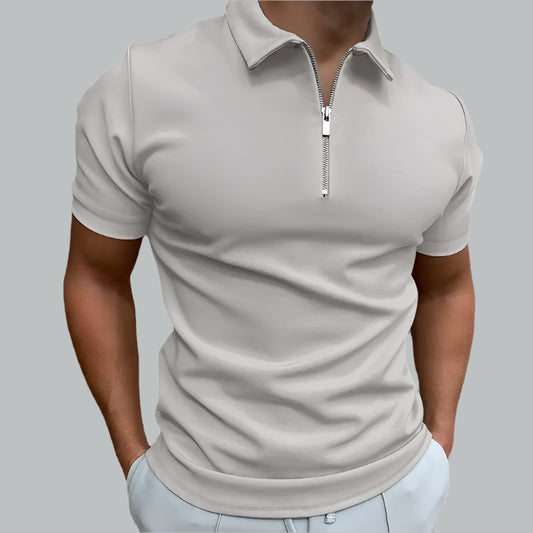 Men’s Zip Polo Shirt – Casual Streetwear Tee