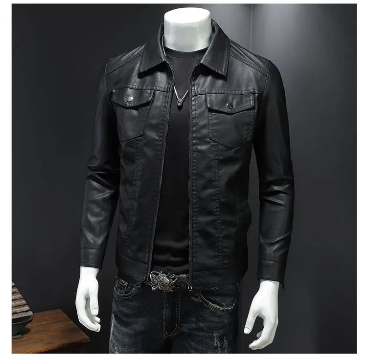 Men’s PU Leather Lapel Jacket – Oversized Moto Workwear
