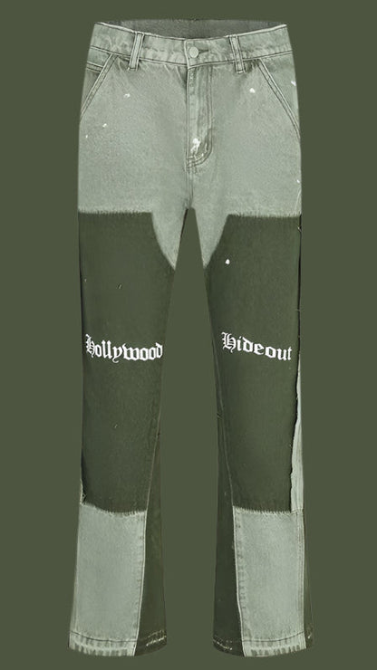 Retro Flared Splice Jeans – Unisex Baggy Streetwear
