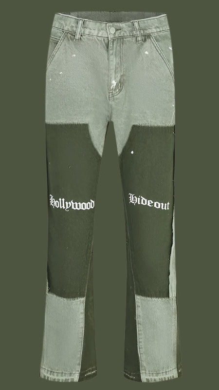 Retro Flared Splice Jeans – Unisex Baggy Streetwear