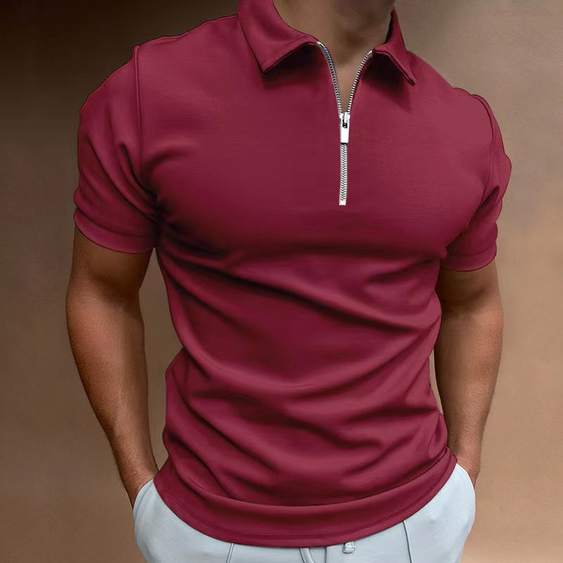 Men’s Zip Polo Shirt – Casual Streetwear Tee