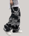 Grunge Stacks" Patchwork Baggy Denim – Men's Streetwear Jeans