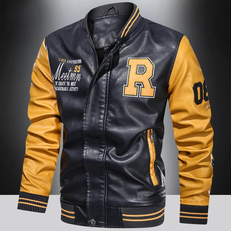 Men’s Colorblock PU Leather Jacket – Pilot Style