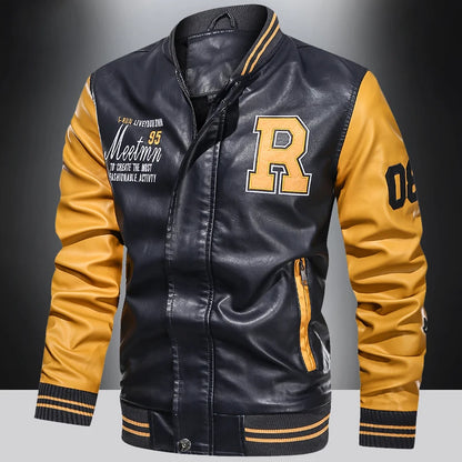Men’s Colorblock PU Leather Jacket – Pilot Style