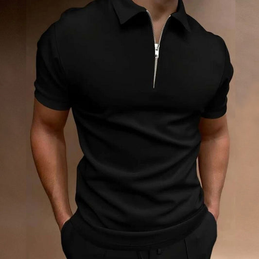Men’s Zip Polo Shirt – Casual Streetwear Tee