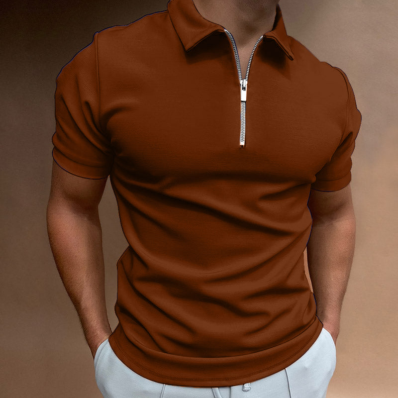Men’s Zip Polo Shirt – Casual Streetwear Tee