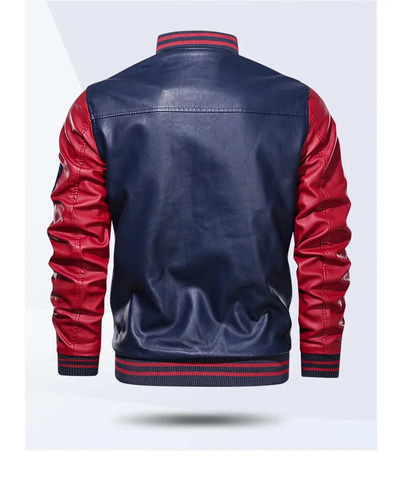 Men’s Colorblock PU Leather Jacket – Pilot Style