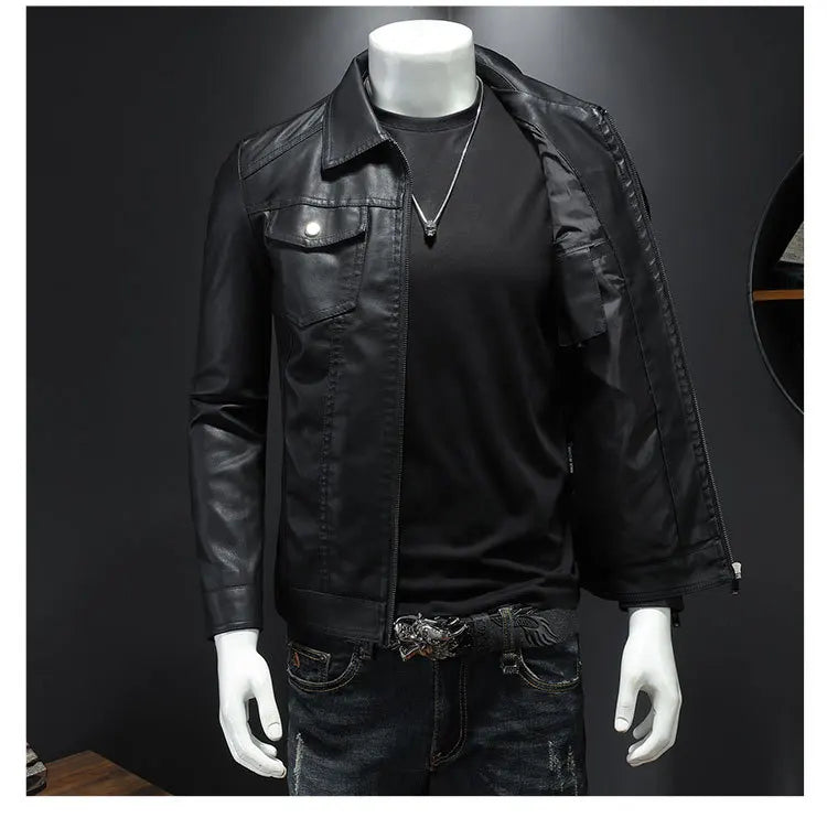 Men’s PU Leather Lapel Jacket – Oversized Moto Workwear