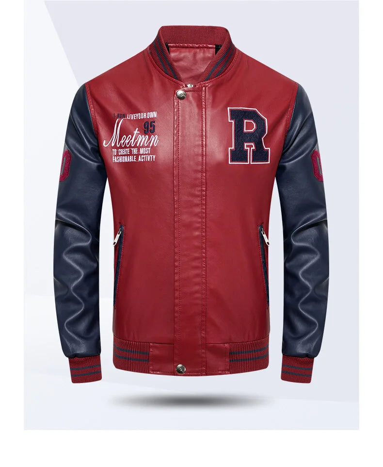 Men’s Colorblock PU Leather Jacket – Pilot Style