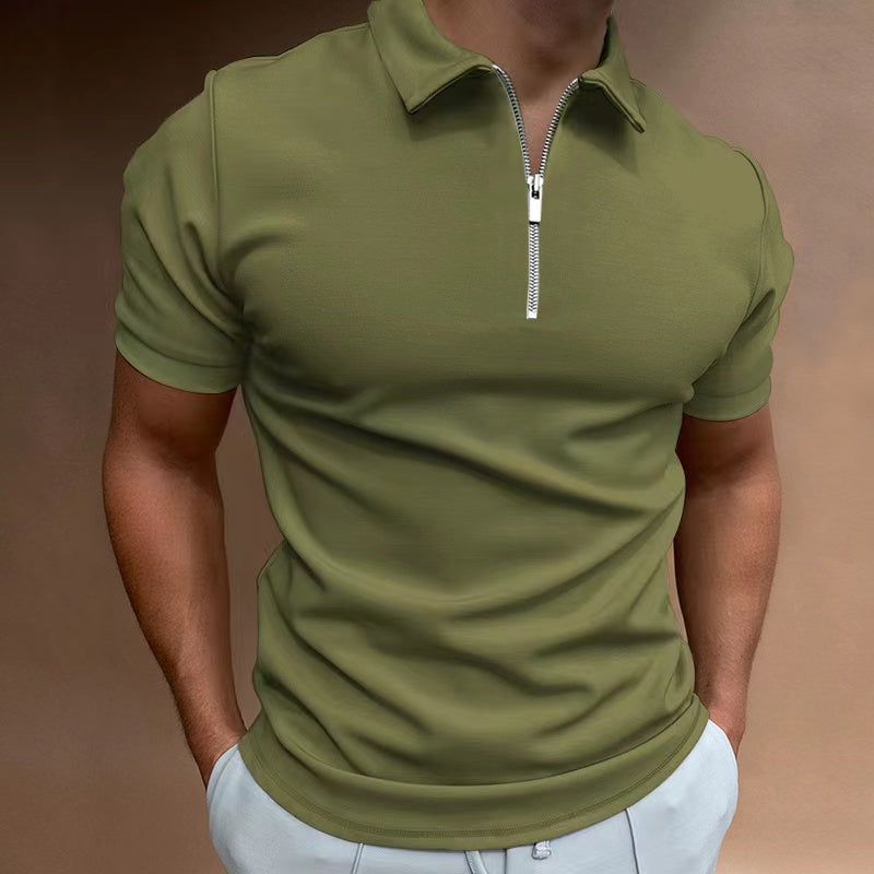 Men’s Zip Polo Shirt – Casual Streetwear Tee