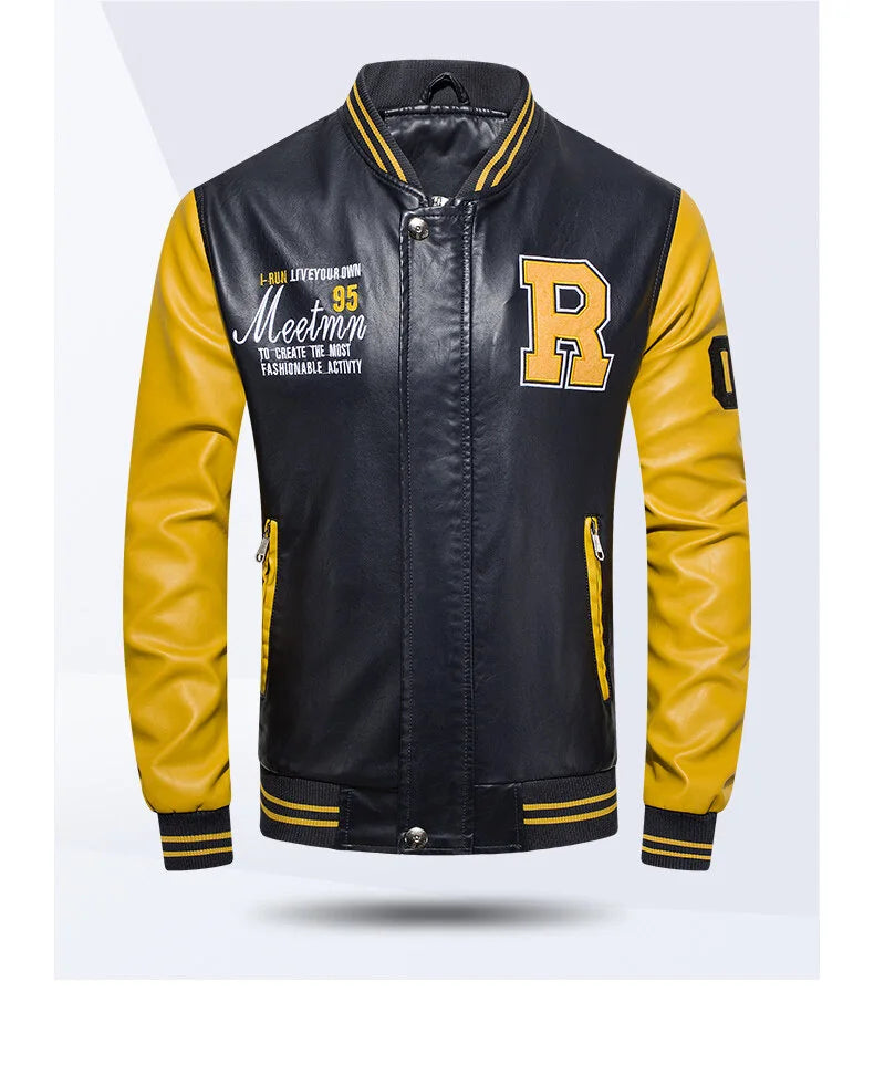 Men’s Colorblock PU Leather Jacket – Pilot Style
