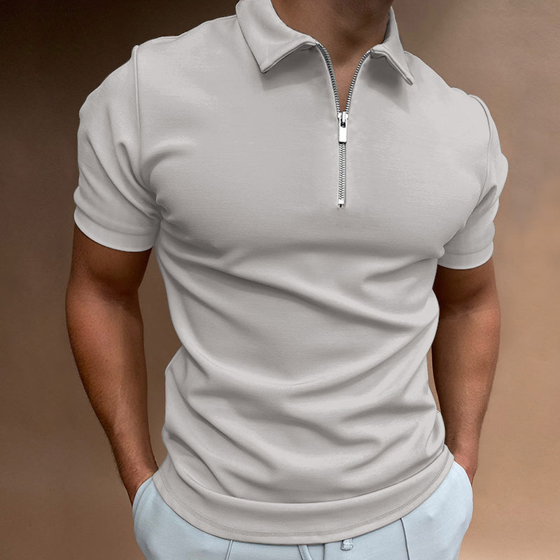 Men’s Zip Polo Shirt – Casual Streetwear Tee