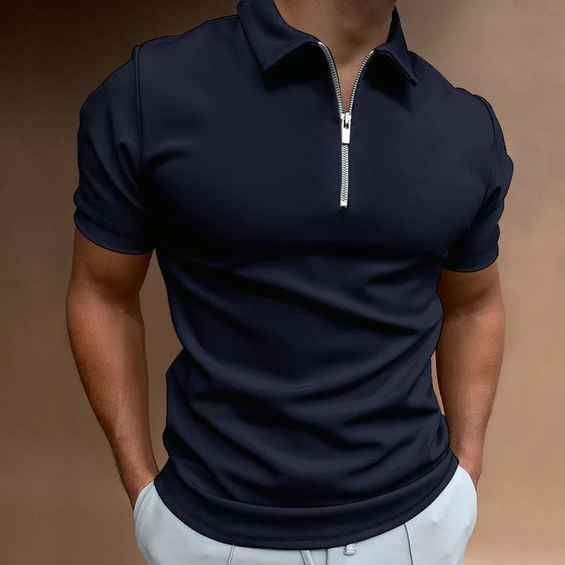 Men’s Zip Polo Shirt – Casual Streetwear Tee