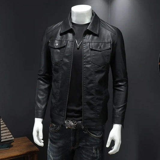 Men’s PU Leather Lapel Jacket – Oversized Moto Workwear