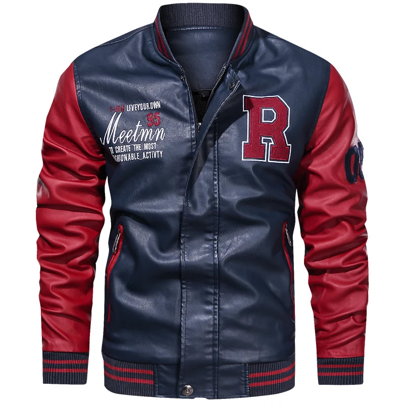 Men’s Colorblock PU Leather Jacket – Pilot Style
